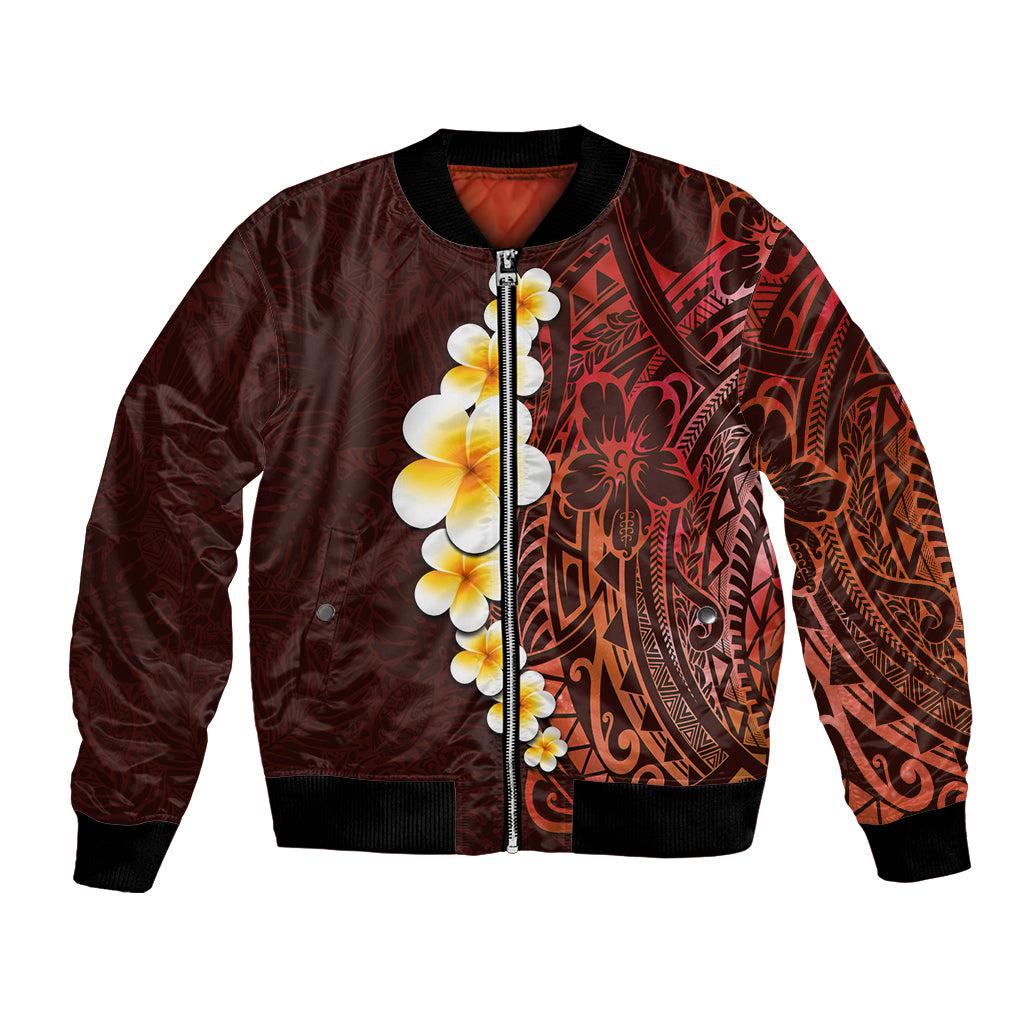 Red Tropical Plumeria With Galaxy Polynesian Art Bomber Jacket LT14 Unisex Red - Polynesian Pride