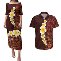 Red Tropical Plumeria With Galaxy Polynesian Art Couples Matching Puletasi Dress and Hawaiian Shirt LT14 Red - Polynesian Pride