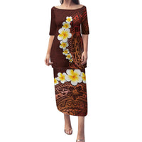 Red Tropical Plumeria With Galaxy Polynesian Art Family Matching Puletasi Dress and Hawaiian Shirt LT14 Mom's Dress Red - Polynesian Pride