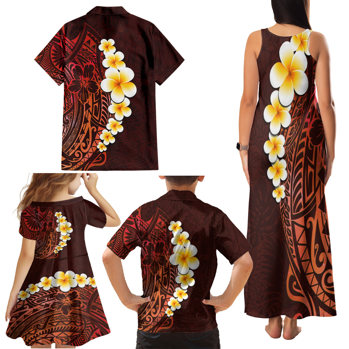 Red Tropical Plumeria With Galaxy Polynesian Art Family Matching Tank Maxi Dress and Hawaiian Shirt LT14 - Polynesian Pride