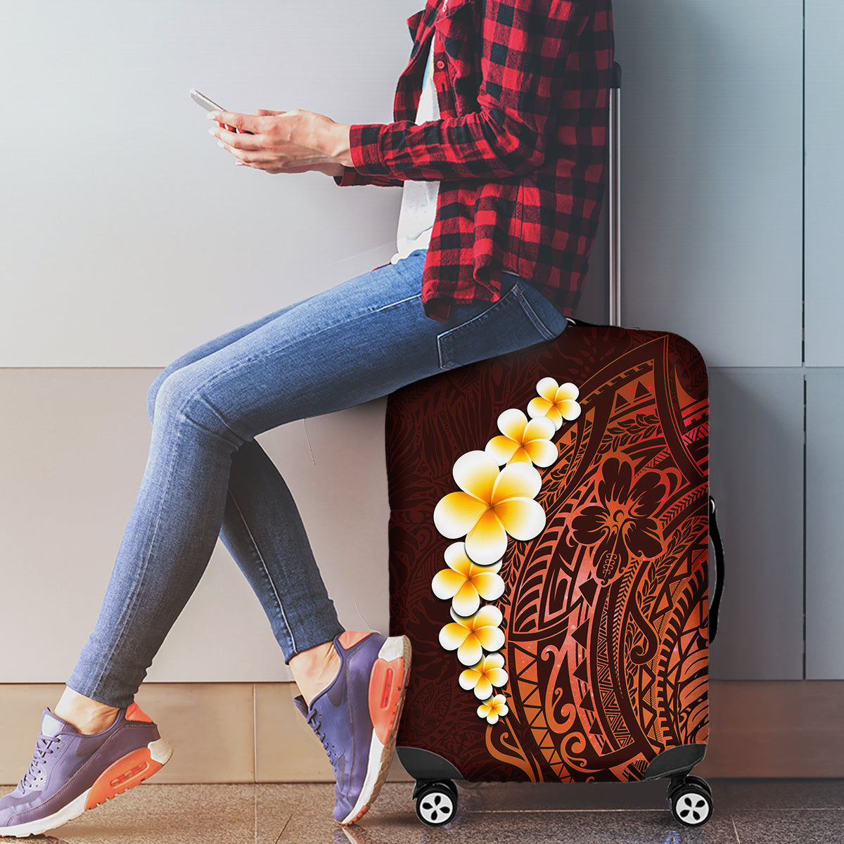Red Tropical Plumeria With Galaxy Polynesian Art Luggage Cover LT14 - Polynesian Pride