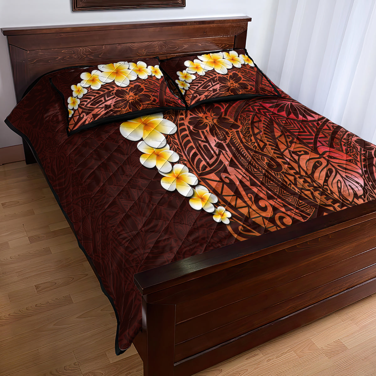 Red Tropical Plumeria With Galaxy Polynesian Art Quilt Bed Set LT14 - Polynesian Pride