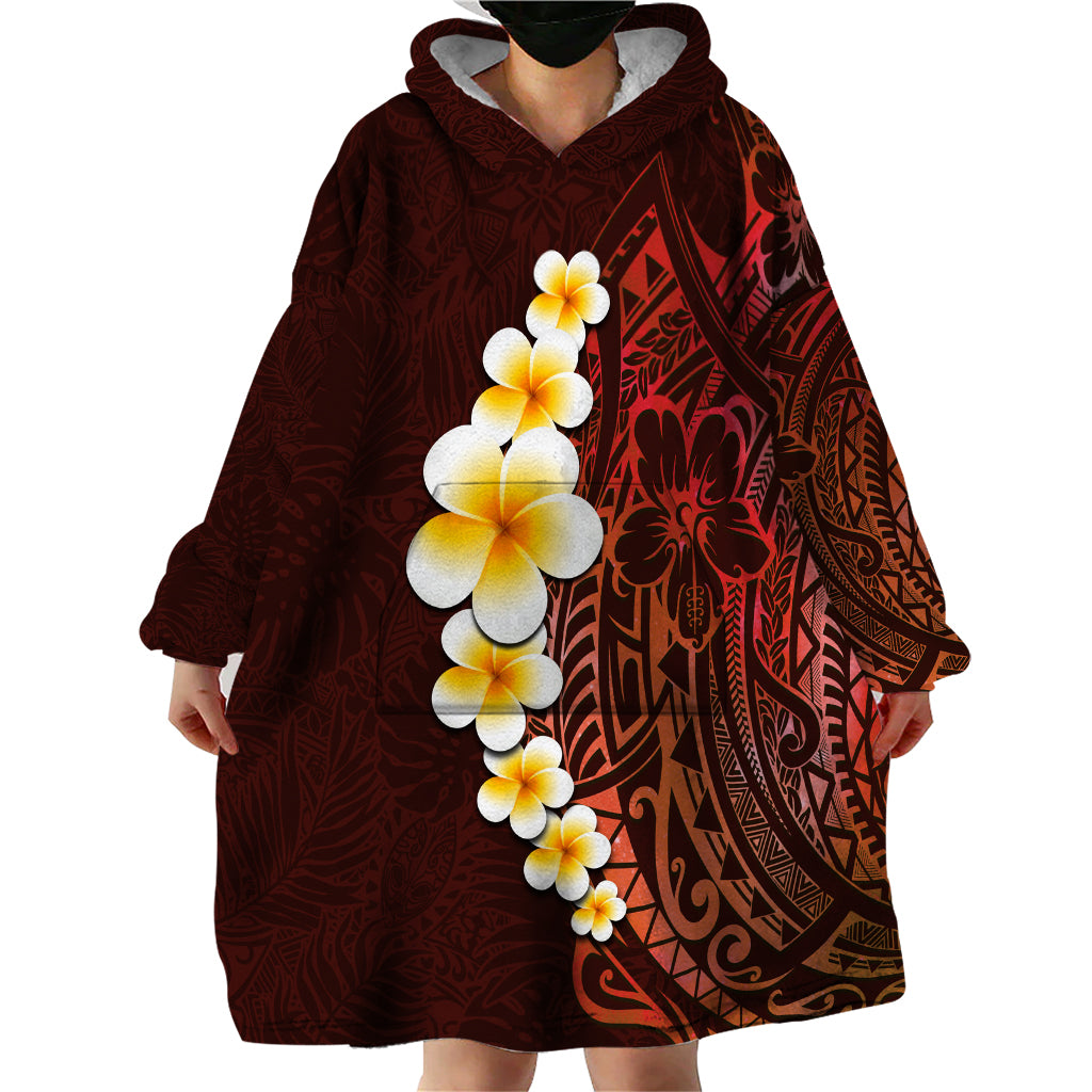 Red Tropical Plumeria With Galaxy Polynesian Art Wearable Blanket Hoodie LT14 - Polynesian Pride