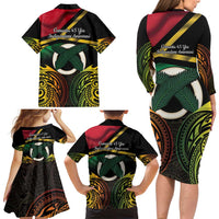 Vanuatu 1980 Family Matching Long Sleeve Bodycon Dress and Hawaiian Shirt Hapi 45 Yia Indipendens Anivesari