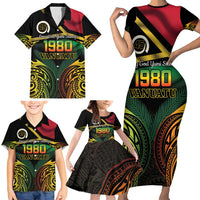 Vanuatu 1980 Family Matching Short Sleeve Bodycon Dress and Hawaiian Shirt Hapi 45 Yia Indipendens Anivesari