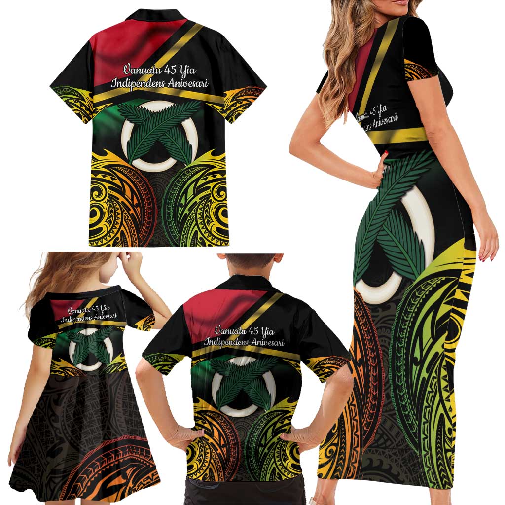 Vanuatu 1980 Family Matching Short Sleeve Bodycon Dress and Hawaiian Shirt Hapi 45 Yia Indipendens Anivesari