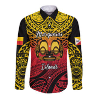 Personalised Marquesas Islands Long Sleeve Button Shirt Tiki Polynesian Marquesan Pattern LT14 Unisex Black - Polynesian Pride