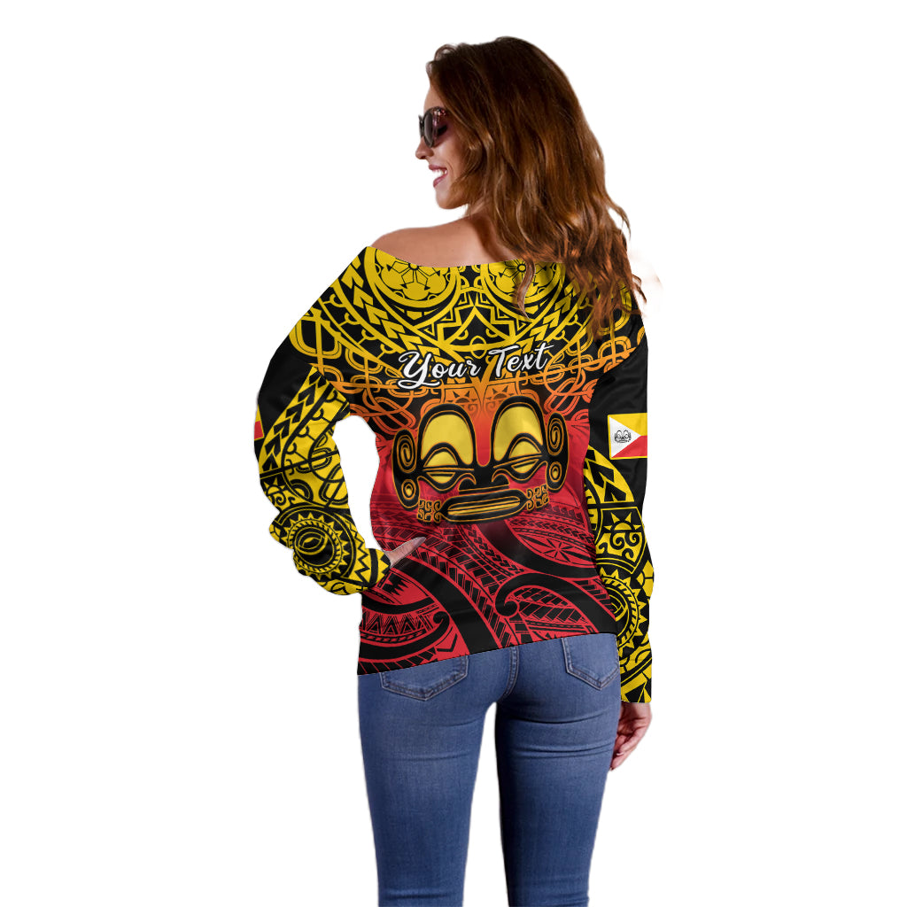 Personalised Marquesas Islands Off Shoulder Sweater Tiki Polynesian Marquesan Pattern LT14 - Polynesian Pride