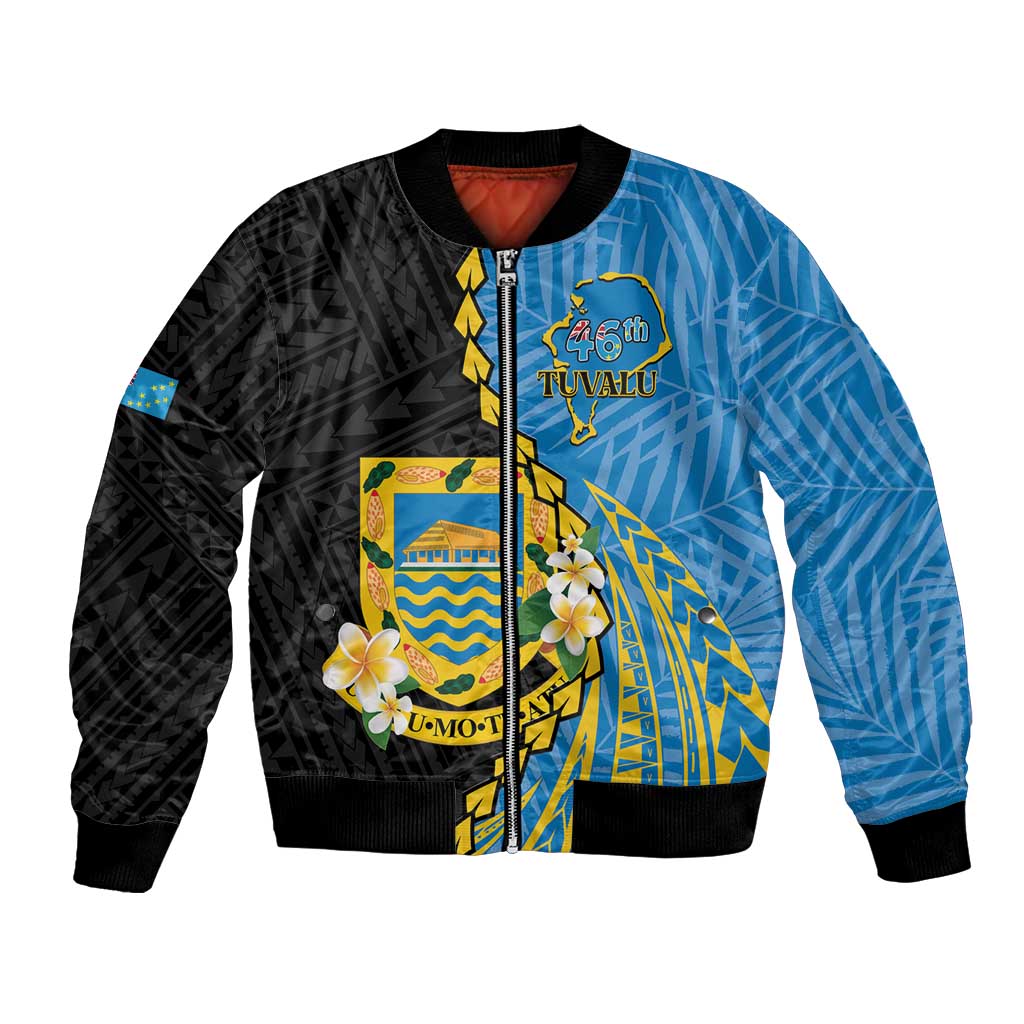 Tuvalu Independence Day Bomber Jacket Manuia te tutokotasi o Tuvaluan Dolphin Tattoo LT14 Unisex Blue - Polynesian Pride