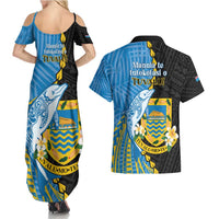 Tuvalu Independence Day Couples Matching Summer Maxi Dress and Hawaiian Shirt Manuia te tutokotasi o Tuvaluan Dolphin Tattoo