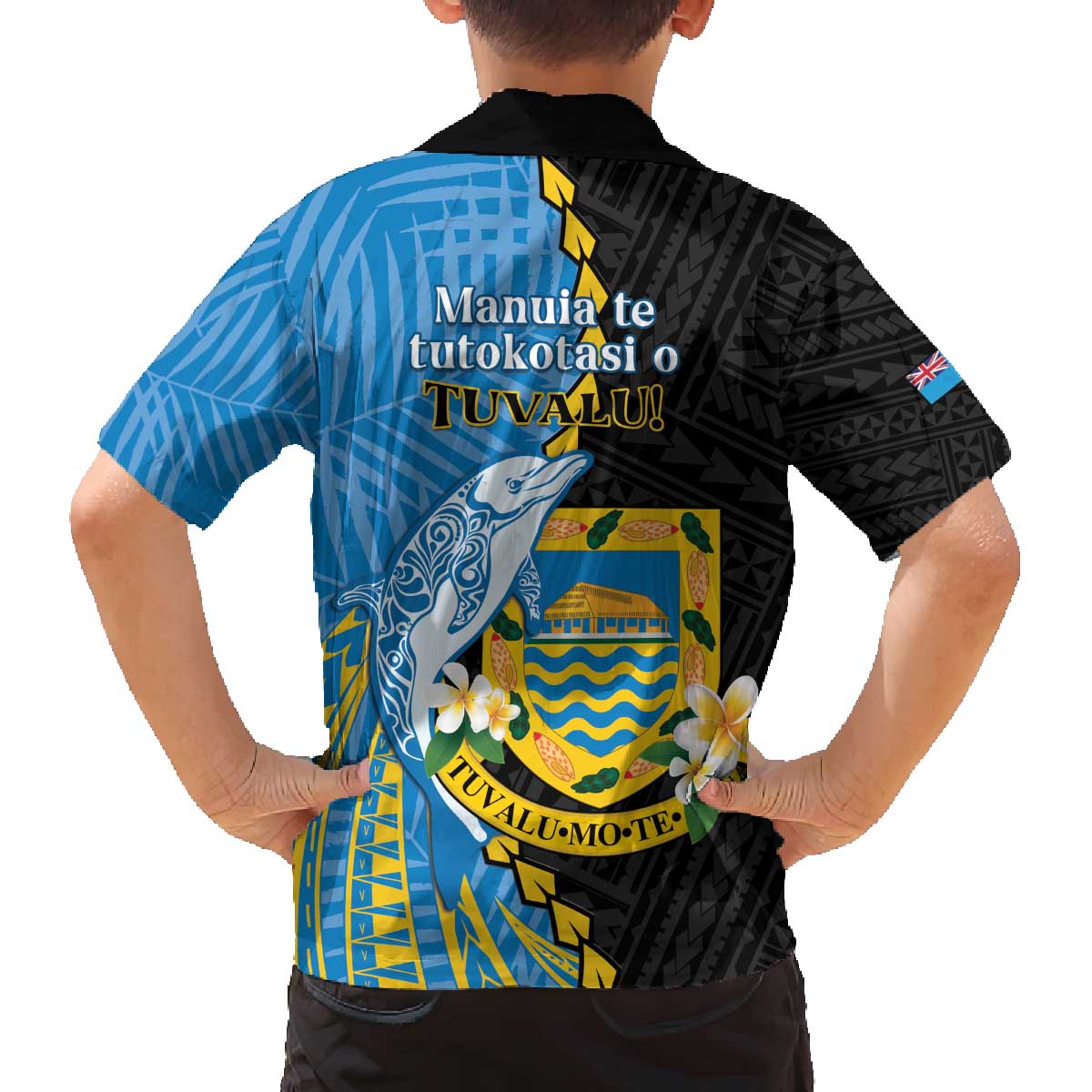 Tuvalu Independence Day Family Matching Off The Shoulder Long Sleeve Dress and Hawaiian Shirt Manuia te tutokotasi o Tuvaluan Dolphin Tattoo LT14 - Polynesian Pride