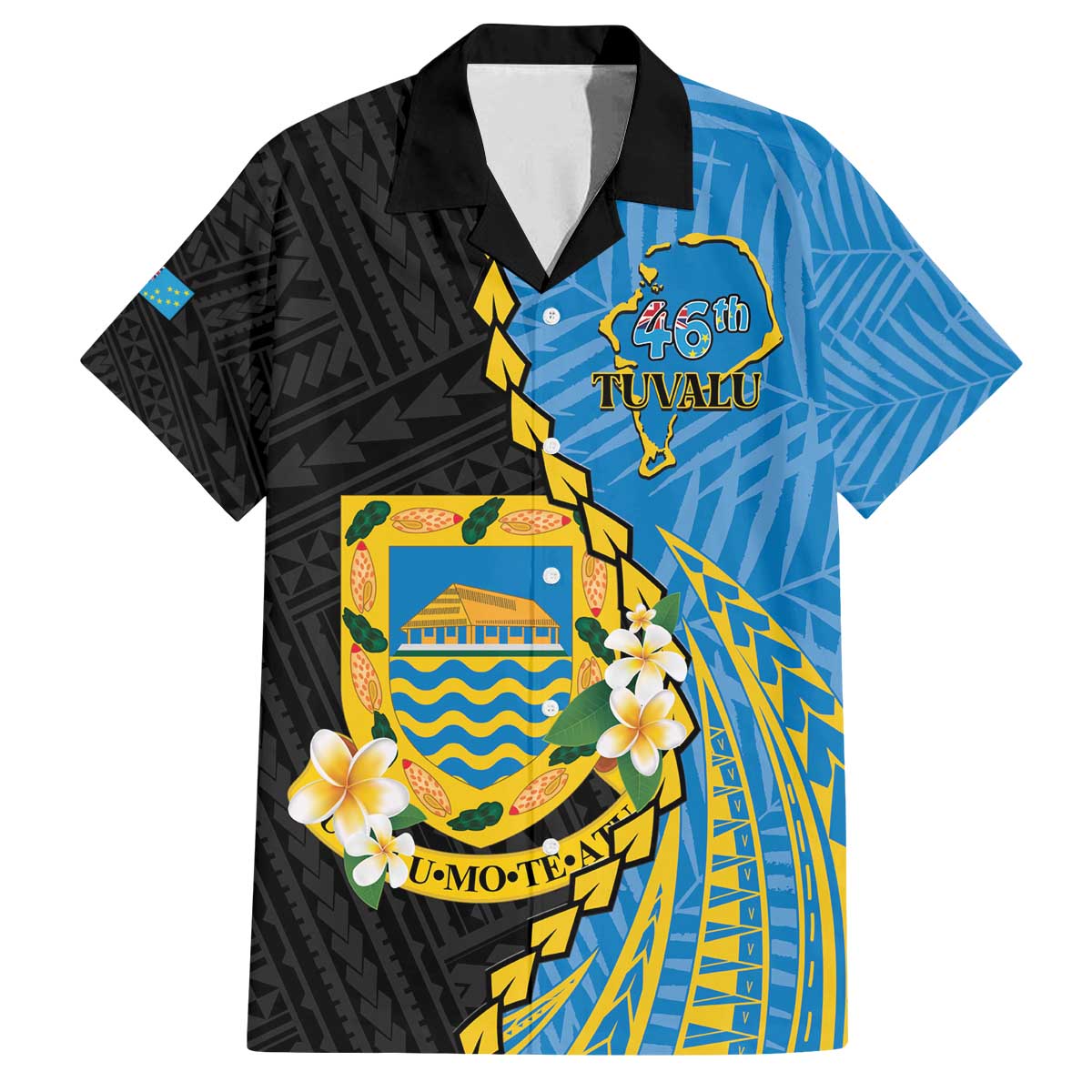 Tuvalu Independence Day Family Matching Off The Shoulder Long Sleeve Dress and Hawaiian Shirt Manuia te tutokotasi o Tuvaluan Dolphin Tattoo LT14 Dad's Shirt - Short Sleeve Blue - Polynesian Pride