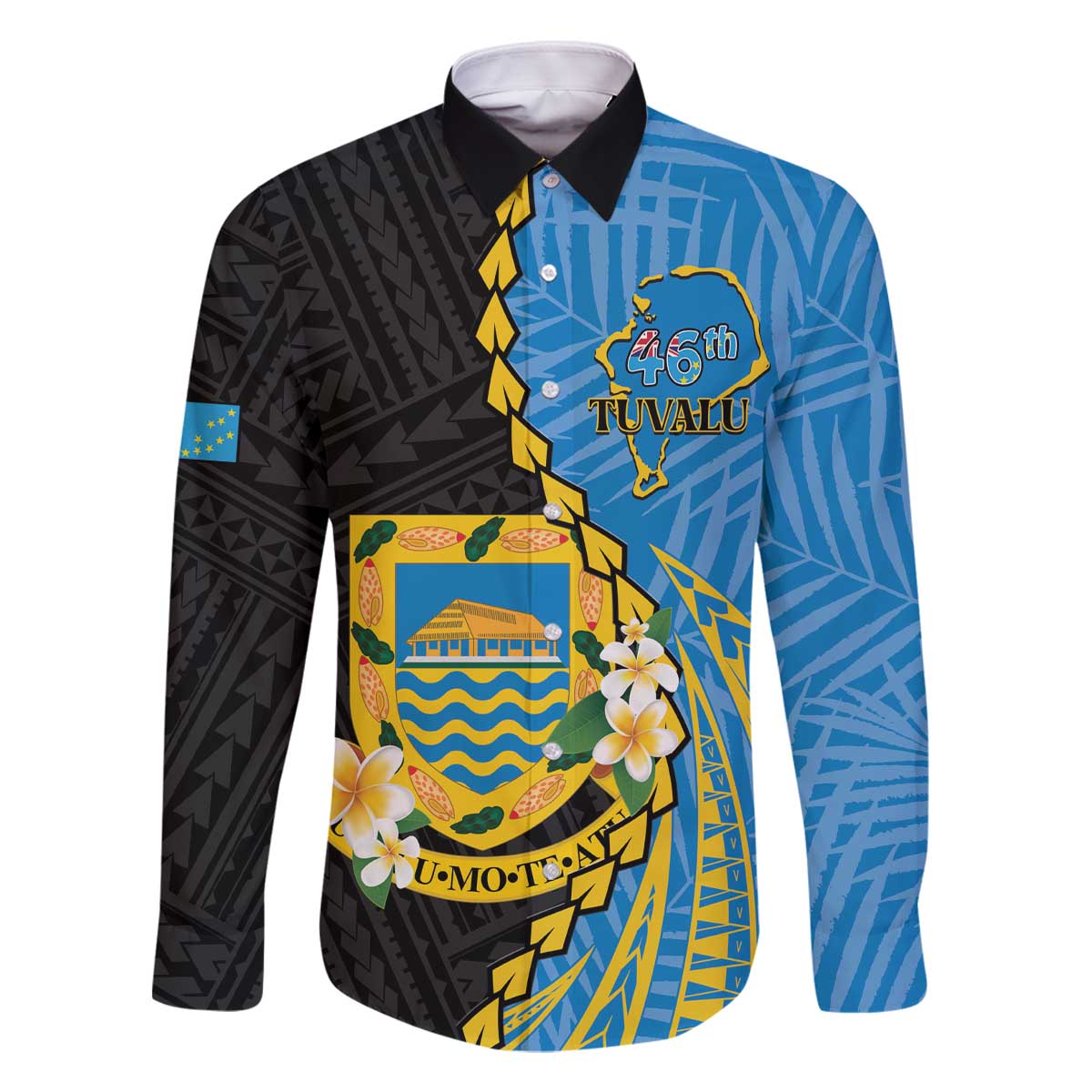 Tuvalu Independence Day Family Matching Off The Shoulder Long Sleeve Dress and Hawaiian Shirt Manuia te tutokotasi o Tuvaluan Dolphin Tattoo LT14 Dad's Shirt - Long Sleeve Blue - Polynesian Pride