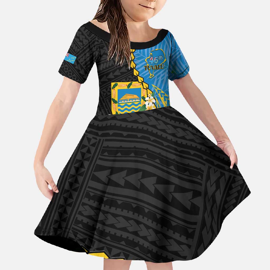 Tuvalu Independence Day Family Matching Short Sleeve Bodycon Dress and Hawaiian Shirt Manuia te tutokotasi o Tuvaluan Dolphin Tattoo LT14 Daughter's Dress Blue - Polynesian Pride