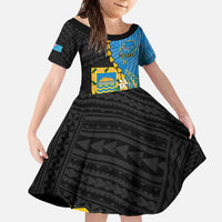 Tuvalu Independence Day Family Matching Short Sleeve Bodycon Dress and Hawaiian Shirt Manuia te tutokotasi o Tuvaluan Dolphin Tattoo LT14 Daughter's Dress Blue - Polynesian Pride