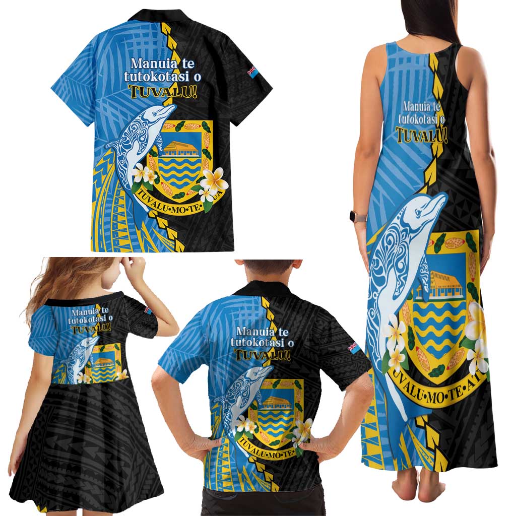 Tuvalu Independence Day Family Matching Tank Maxi Dress and Hawaiian Shirt Manuia te tutokotasi o Tuvaluan Dolphin Tattoo
