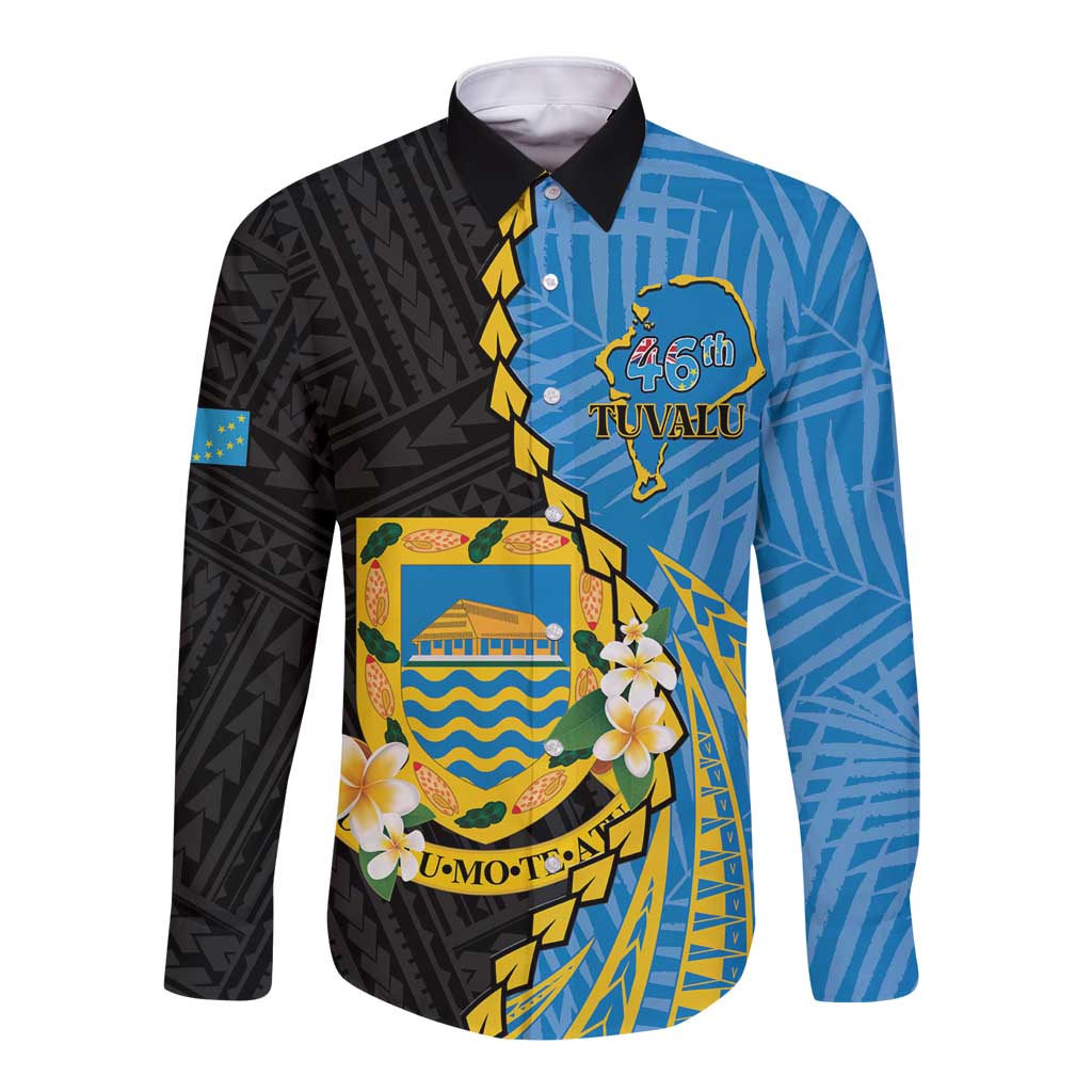 Tuvalu Independence Day Long Sleeve Button Shirt Manuia te tutokotasi o Tuvaluan Dolphin Tattoo LT14 Unisex Blue - Polynesian Pride