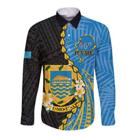 Tuvalu Independence Day Long Sleeve Button Shirt Manuia te tutokotasi o Tuvaluan Dolphin Tattoo LT14 Unisex Blue - Polynesian Pride