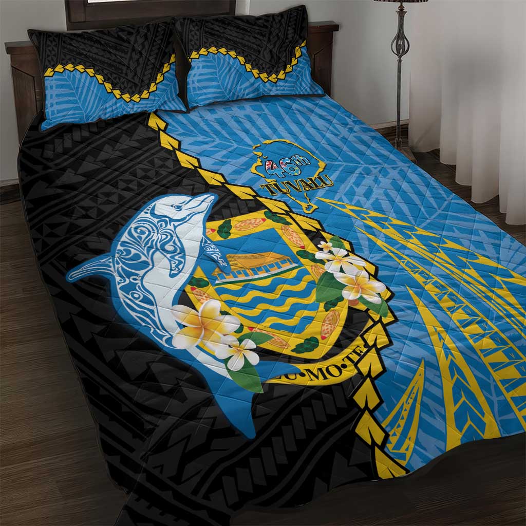 Tuvalu Independence Day Quilt Bed Set Manuia te tutokotasi o Tuvaluan Dolphin Tattoo LT14 Blue - Polynesian Pride