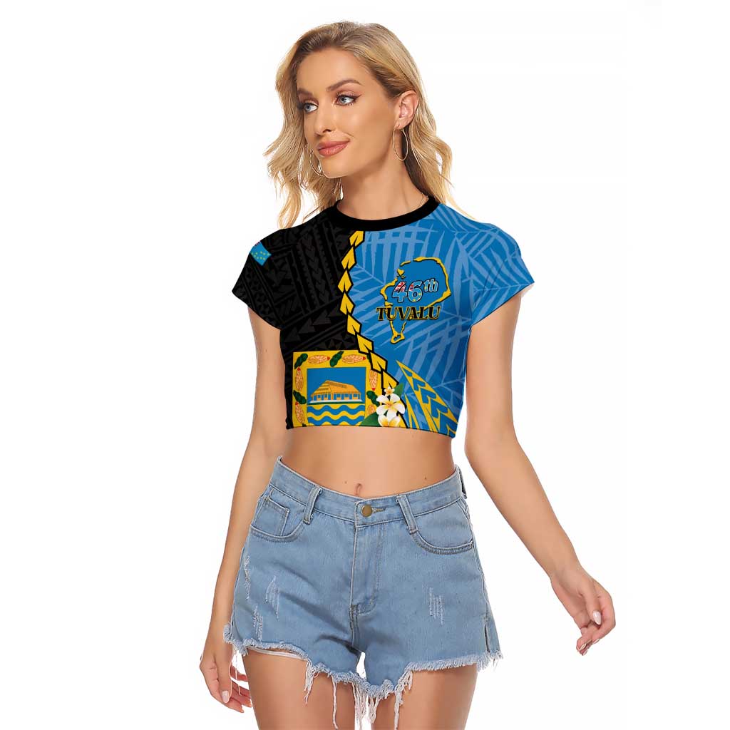 Tuvalu Independence Day Raglan Cropped T Shirt Manuia te tutokotasi o Tuvaluan Dolphin Tattoo LT14 Female Blue - Polynesian Pride