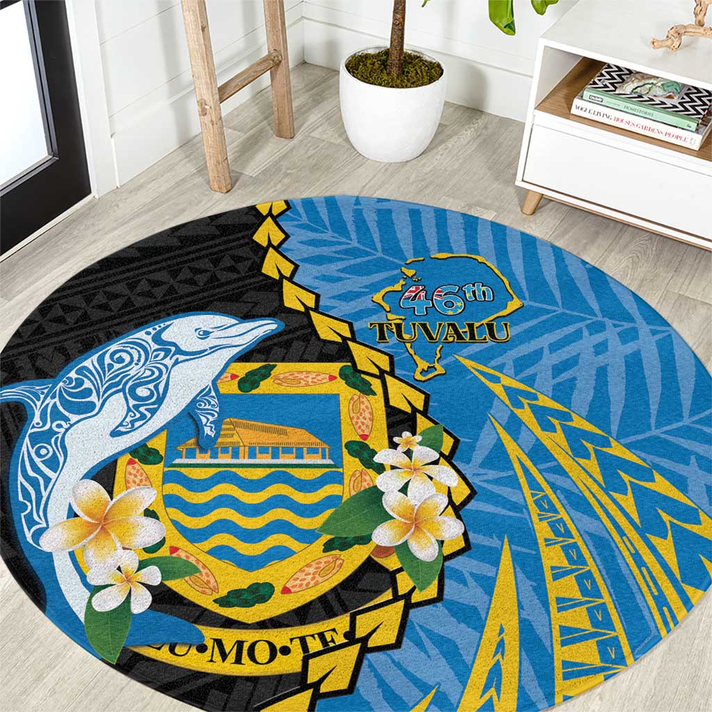Tuvalu Independence Day Round Carpet Manuia te tutokotasi o Tuvaluan Dolphin Tattoo LT14 Blue - Polynesian Pride
