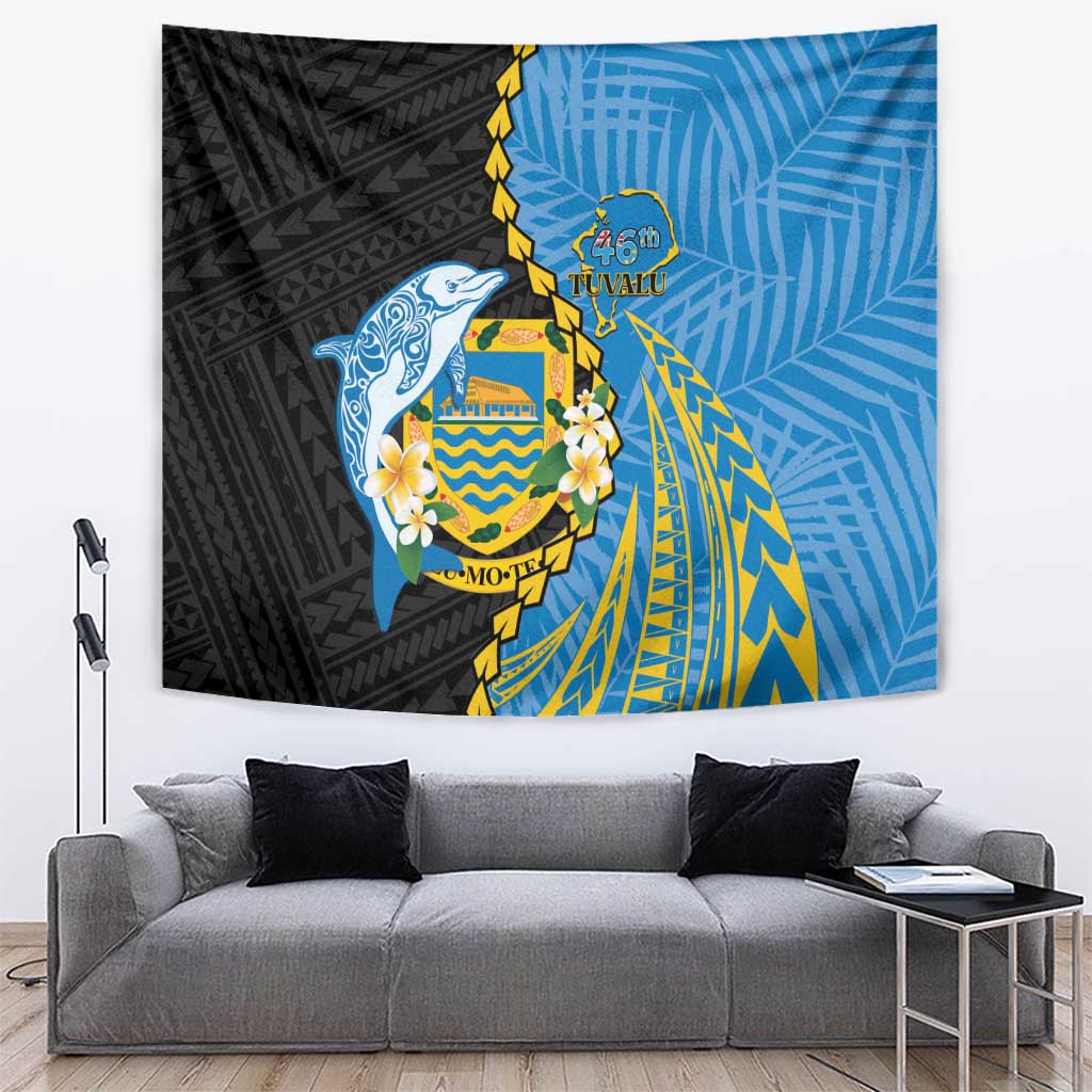 Tuvalu Independence Day Tapestry Manuia te tutokotasi o Tuvaluan Dolphin Tattoo LT14 Blue - Polynesian Pride