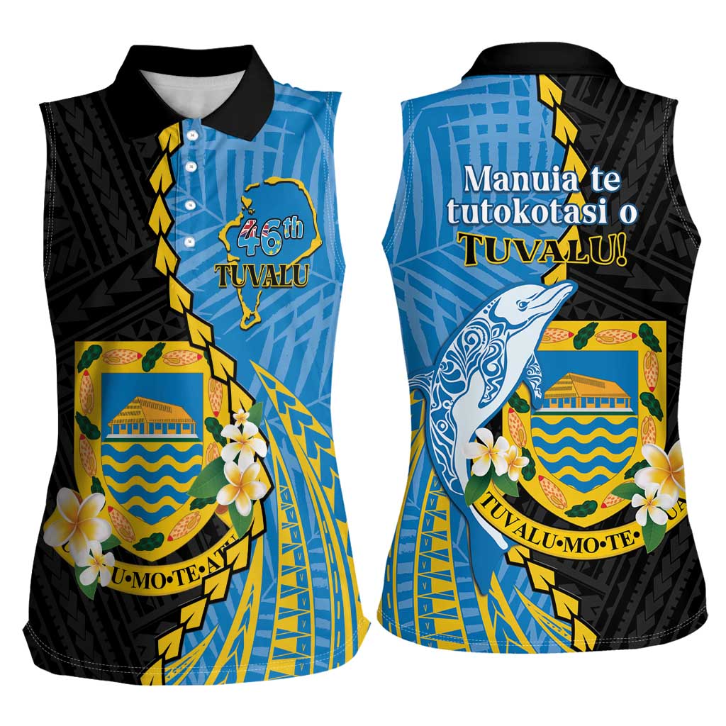 Tuvalu Independence Day Women Sleeveless Polo Shirt Manuia te tutokotasi o Tuvaluan Dolphin Tattoo