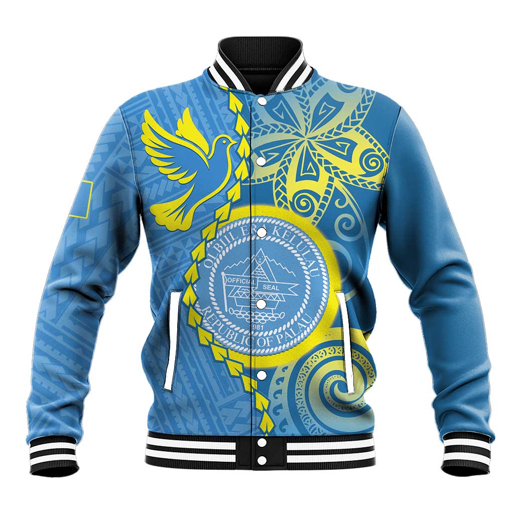 Personalised Palau Independence Day Baseball Jacket Belau Coat Of Arms Polynesian Curve Style LT14 Unisex Blue - Polynesian Pride