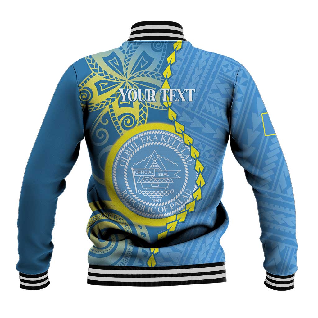 Personalised Palau Independence Day Baseball Jacket Belau Coat Of Arms Polynesian Curve Style