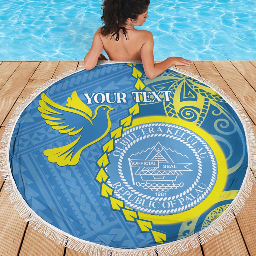 Personalised Palau Independence Day Beach Blanket Belau Coat Of Arms Polynesian Curve Style