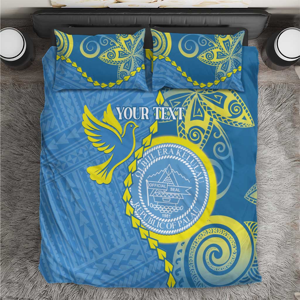 Personalised Palau Independence Day Bedding Set Belau Coat Of Arms Polynesian Curve Style LT14 Blue - Polynesian Pride