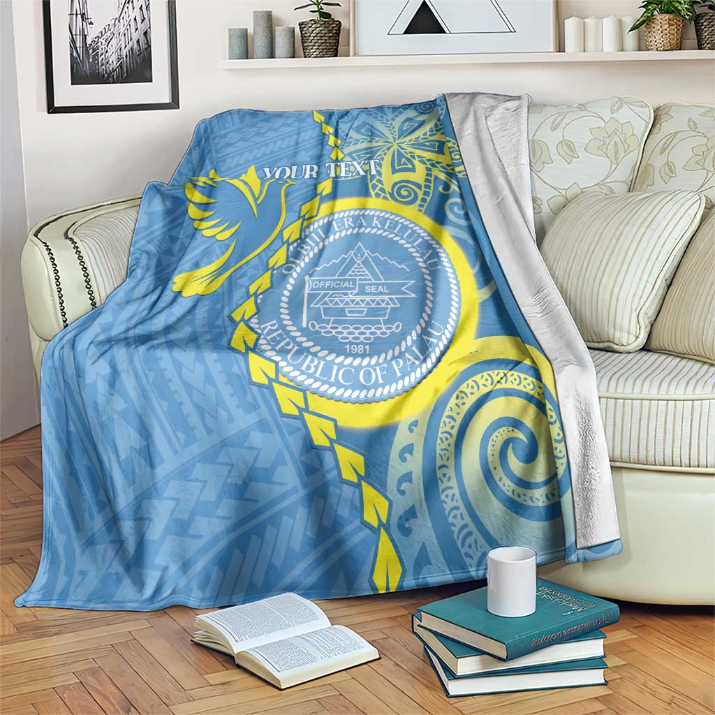 Personalised Palau Independence Day Blanket Belau Coat Of Arms Polynesian Curve Style LT14 Blue - Polynesian Pride
