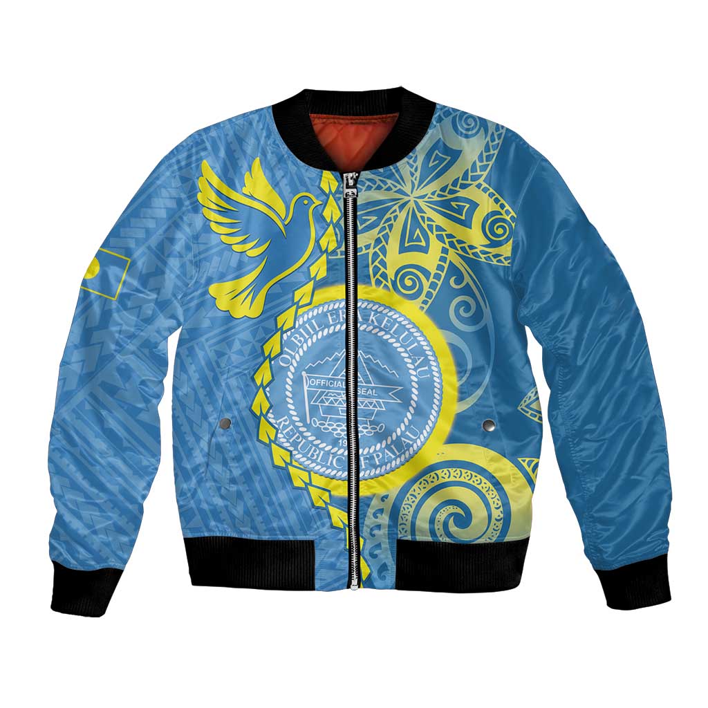 Personalised Palau Independence Day Bomber Jacket Belau Coat Of Arms Polynesian Curve Style LT14 Unisex Blue - Polynesian Pride