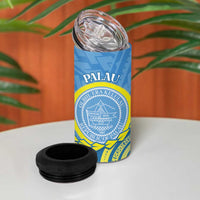 Personalised Palau Independence Day 4 in 1 Can Cooler Tumbler Belau Coat Of Arms Polynesian Curve Style