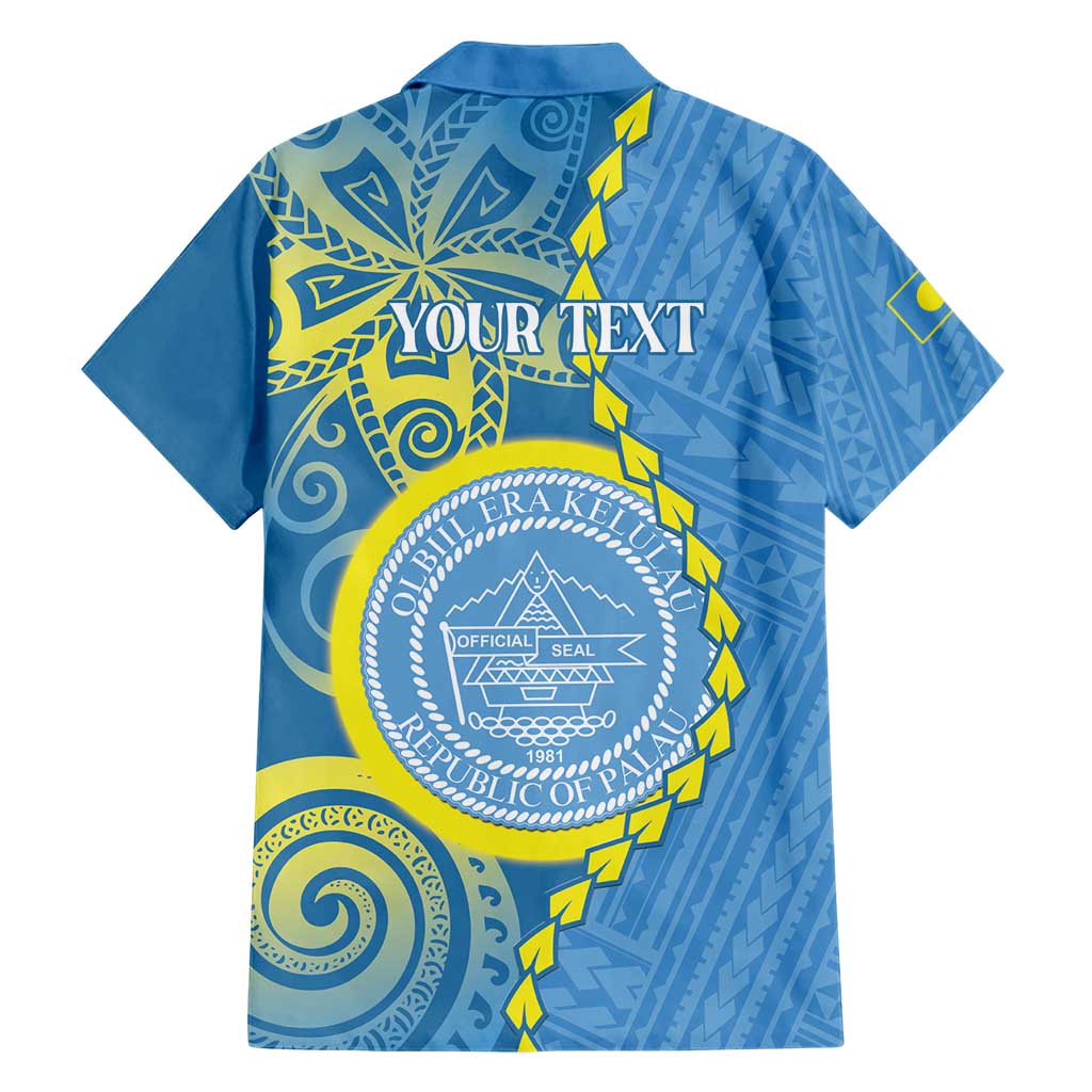 Personalised Palau Independence Day Family Matching Short Sleeve Bodycon Dress and Hawaiian Shirt Belau Coat Of Arms Polynesian Curve Style