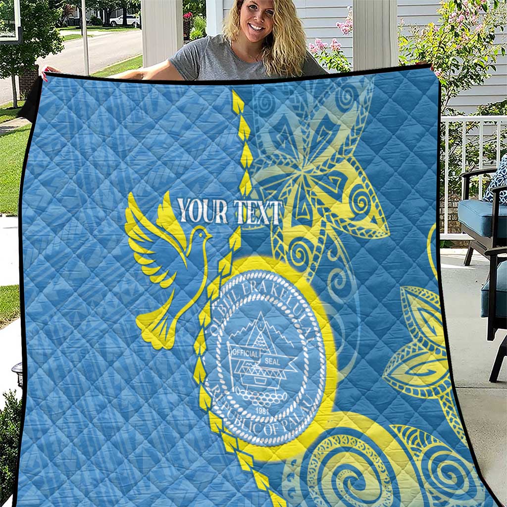 Personalised Palau Independence Day Quilt Belau Coat Of Arms Polynesian Curve Style LT14 Blue - Polynesian Pride