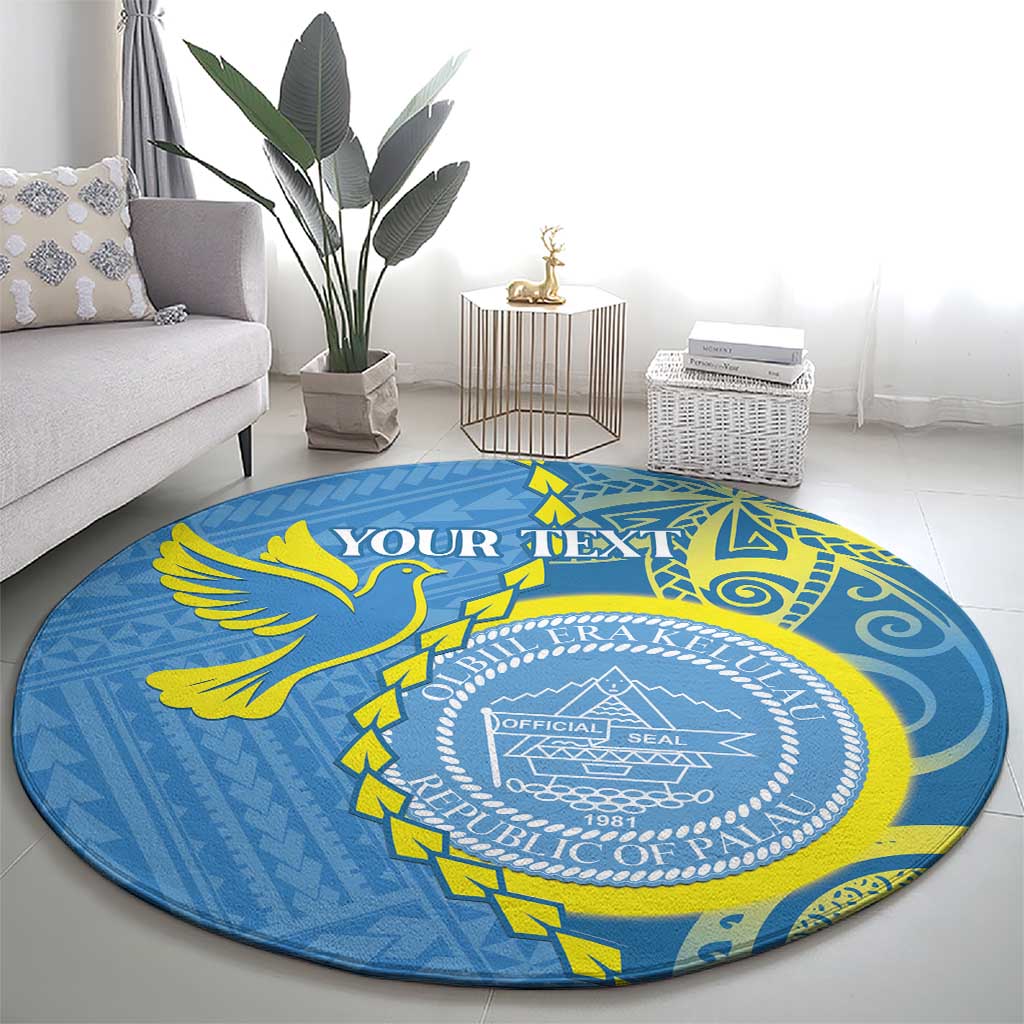 Personalised Palau Independence Day Round Carpet Belau Coat Of Arms Polynesian Curve Style