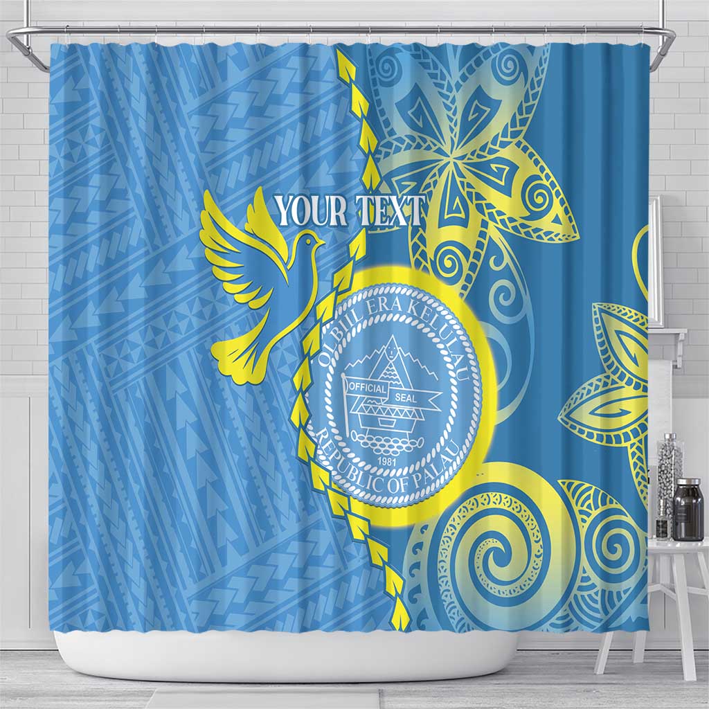Personalised Palau Independence Day Shower Curtain Belau Coat Of Arms Polynesian Curve Style