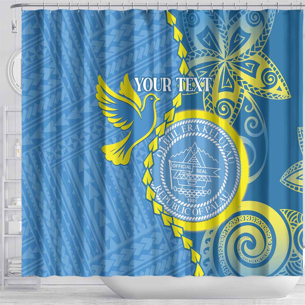 Personalised Palau Independence Day Shower Curtain Belau Coat Of Arms Polynesian Curve Style