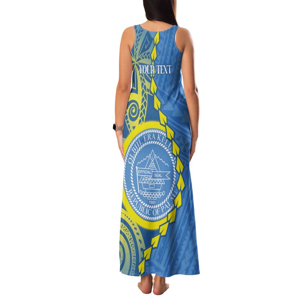 Personalised Palau Independence Day Tank Maxi Dress Belau Coat Of Arms Polynesian Curve Style