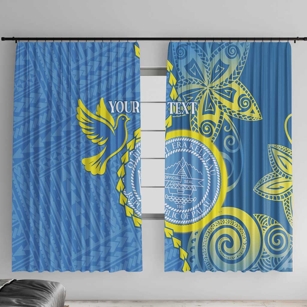 Personalised Palau Independence Day Window Curtain Belau Coat Of Arms Polynesian Curve Style LT14 With Hooks Blue - Polynesian Pride