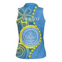 Personalised Palau Independence Day Women Sleeveless Polo Shirt Belau Coat Of Arms Polynesian Curve Style