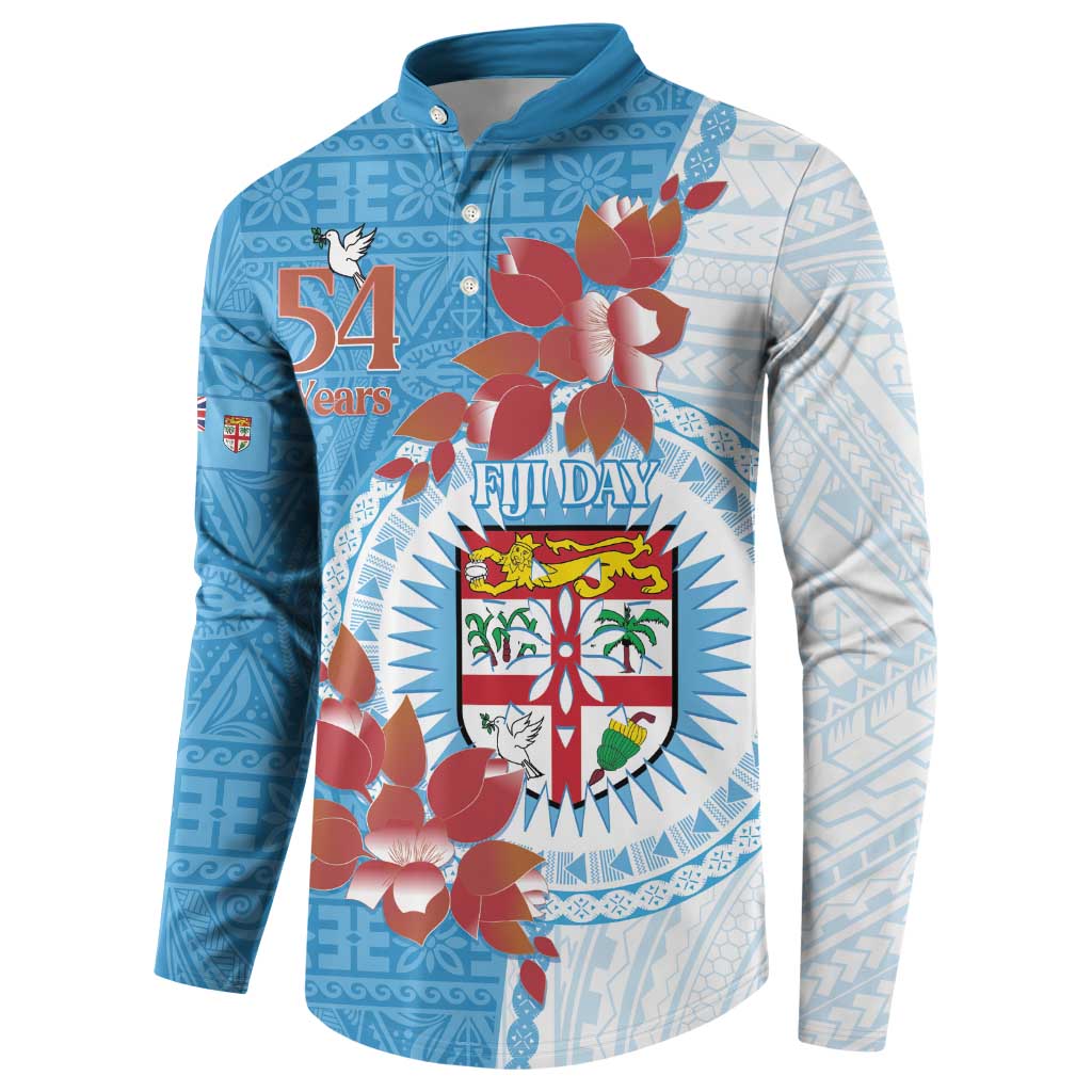 Personalised Fiji Day Button Sweatshirt Fijian Tapa Pattern Mix Tagimoucia - Blue Version