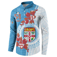 Personalised Fiji Day Button Sweatshirt Fijian Tapa Pattern Mix Tagimoucia - Blue Version