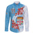 Personalised Fiji Day Family Matching Long Sleeve Bodycon Dress and Hawaiian Shirt Fijian Tapa Pattern Mix Tagimoucia - Blue Version