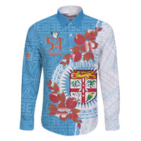 Personalised Fiji Day Family Matching Short Sleeve Bodycon Dress and Hawaiian Shirt Fijian Tapa Pattern Mix Tagimoucia - Blue Version