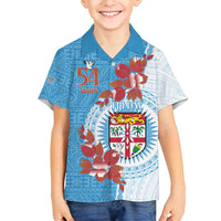 Personalised Fiji Day Family Matching Tank Maxi Dress and Hawaiian Shirt Fijian Tapa Pattern Mix Tagimoucia - Blue Version LT14 Son's Shirt Blue - Polynesian Pride