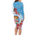 Personalised Fiji Day Long Sleeve Bodycon Dress Fijian Tapa Pattern Mix Tagimoucia - Blue Version