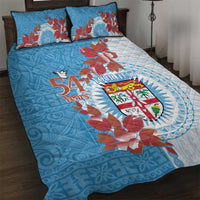 Personalised Fiji Day Quilt Bed Set Fijian Tapa Pattern Mix Tagimoucia - Blue Version