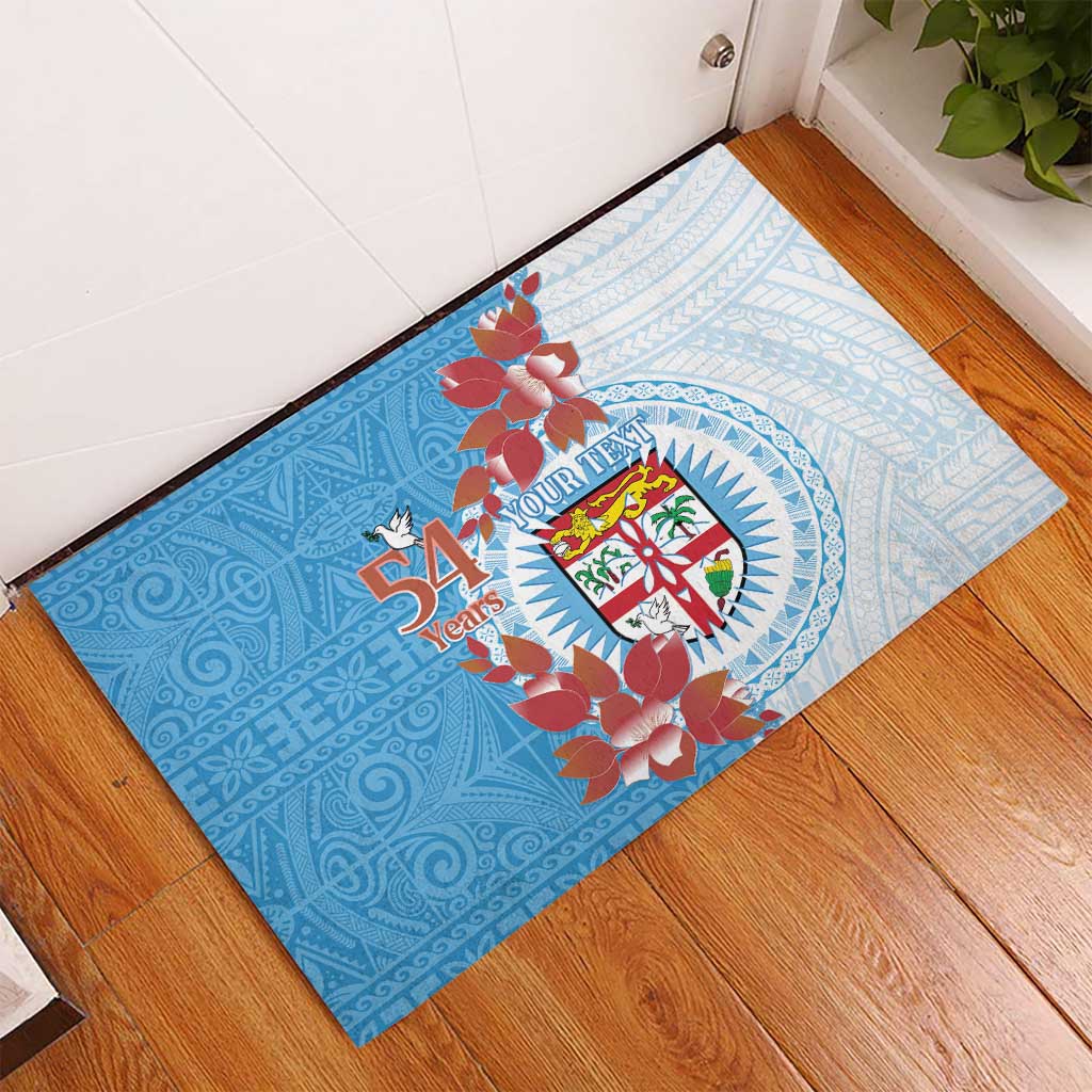 Personalised Fiji Day Rubber Doormat Fijian Tapa Pattern Mix Tagimoucia - Blue Version